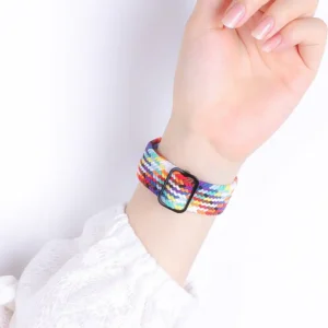 Premium braided nylon watch bands for Apple Watch in various colors, high-quality adjustable sport straps.
