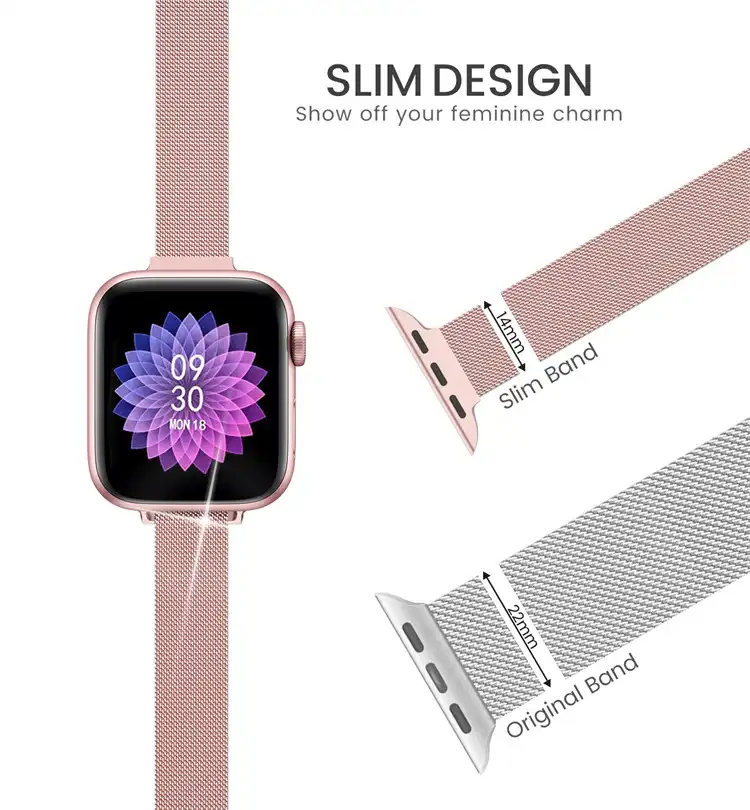 High-resolution view of a luxury milanese metal apple watch band showing the elegant mesh pattern.