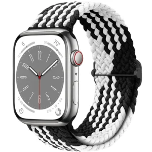 Premium braided nylon watch bands for Apple Watch in white black,high-quality adjustable sport straps.