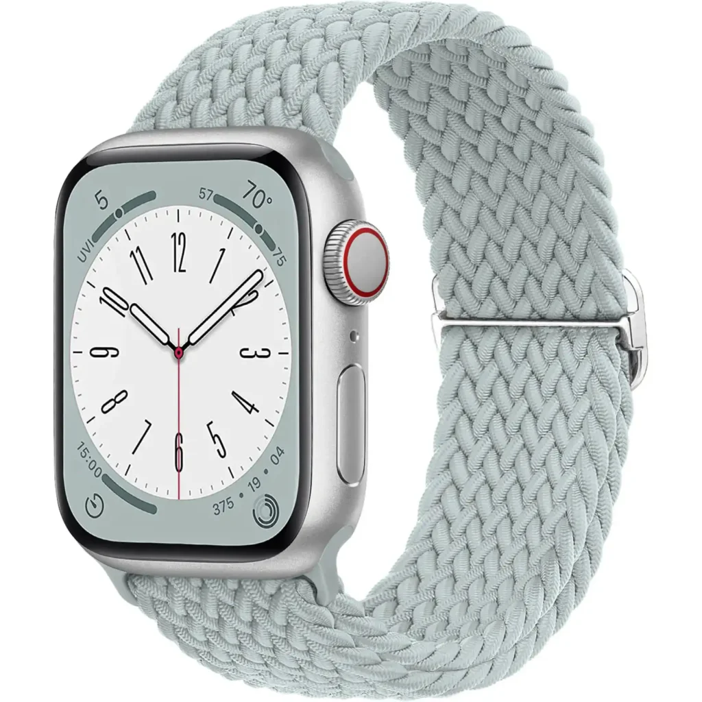 Premium braided nylon watch bands for Apple Watch in gray green, high-quality adjustable sport straps.