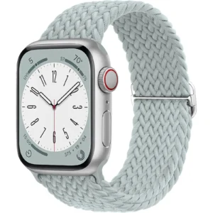 Premium braided nylon watch bands for Apple Watch in gray green, high-quality adjustable sport straps.