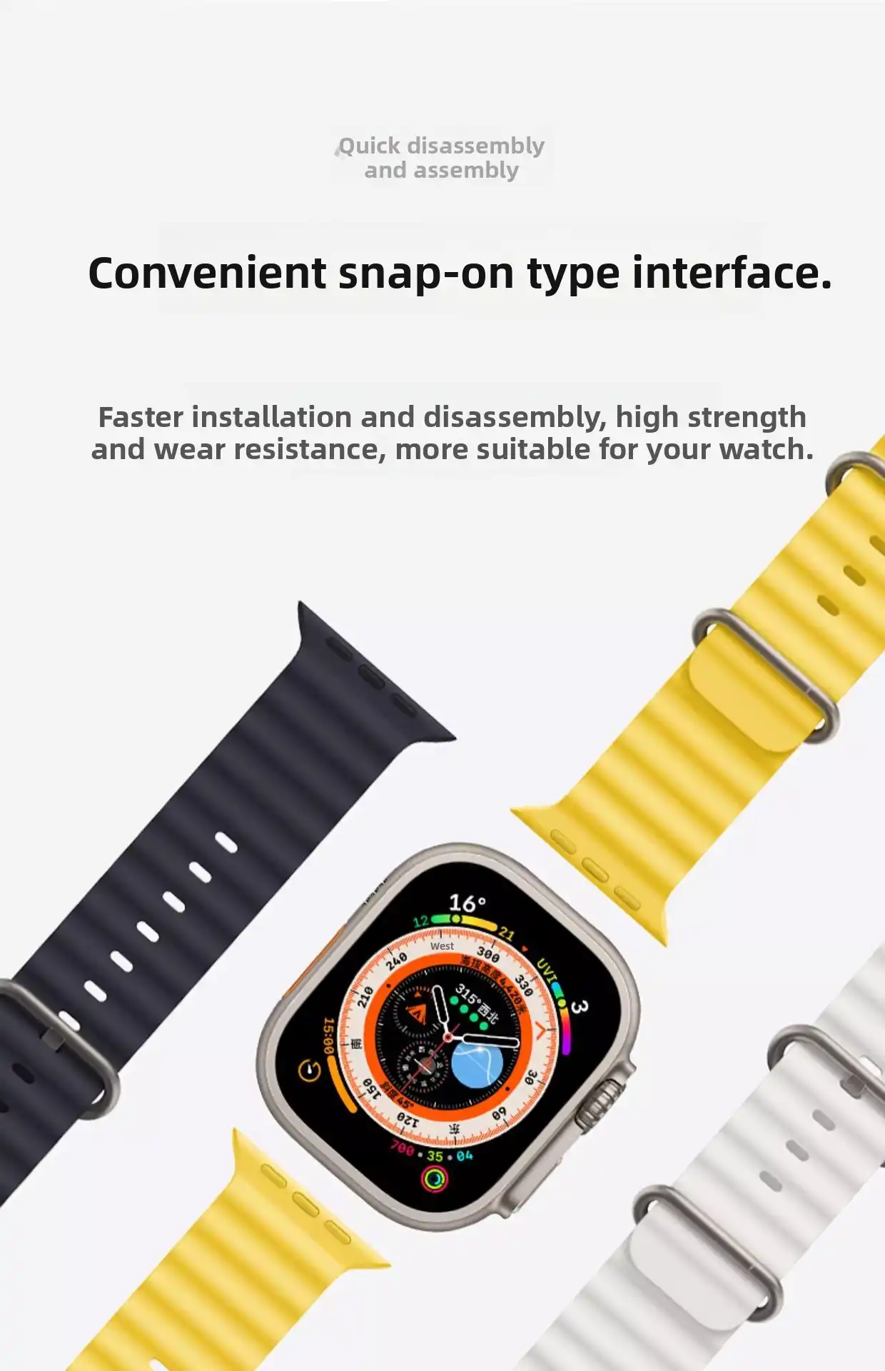 我们的海洋主题硅胶表带适用于 Apple Watch Ultra,有多种鲜艳色彩可供选择,坚固耐用、防水防潮,专为运动而设计。