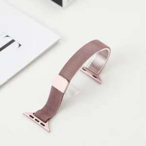Rose Gold Premium Stainless Steel Milanese Metal Apple Watch Band with magnetic clasp.